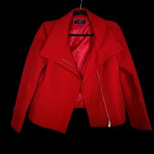 Talbots Red Wool Zip Blazer - Assymetrical - Moto Style - Office & Holiday - 4P